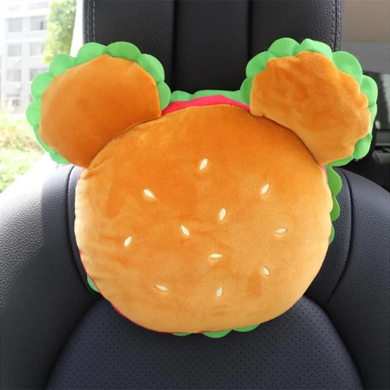 New Creative Cute Cartoon Seat Lumbar Cushion Pillow Cute Hamburger Headrest Waist Rest Pillow Car Interior Ornaments