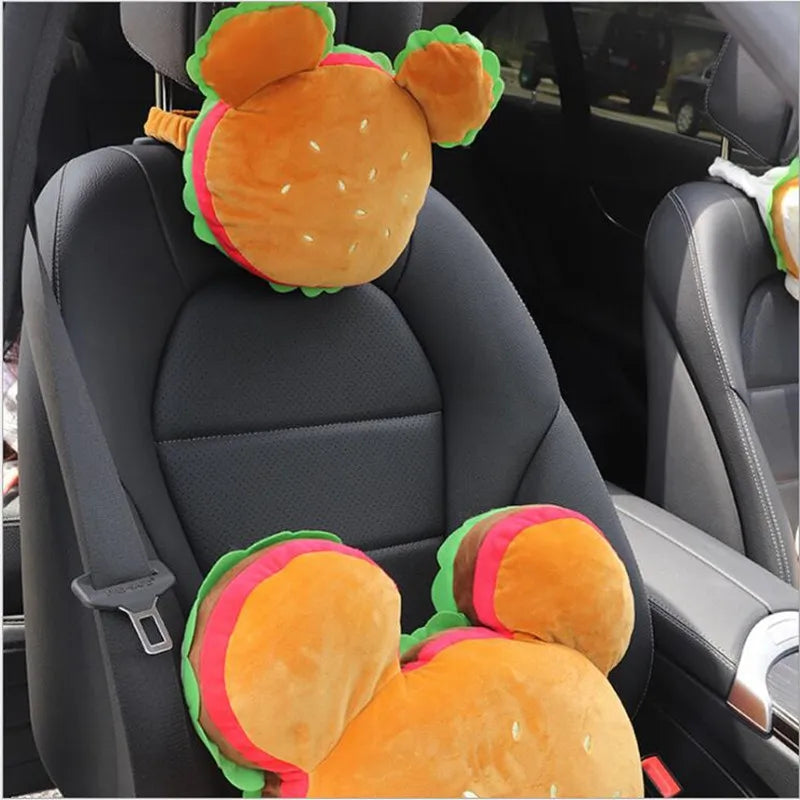 New Creative Cute Cartoon Seat Lumbar Cushion Pillow Cute Hamburger Headrest Waist Rest Pillow Car Interior Ornaments