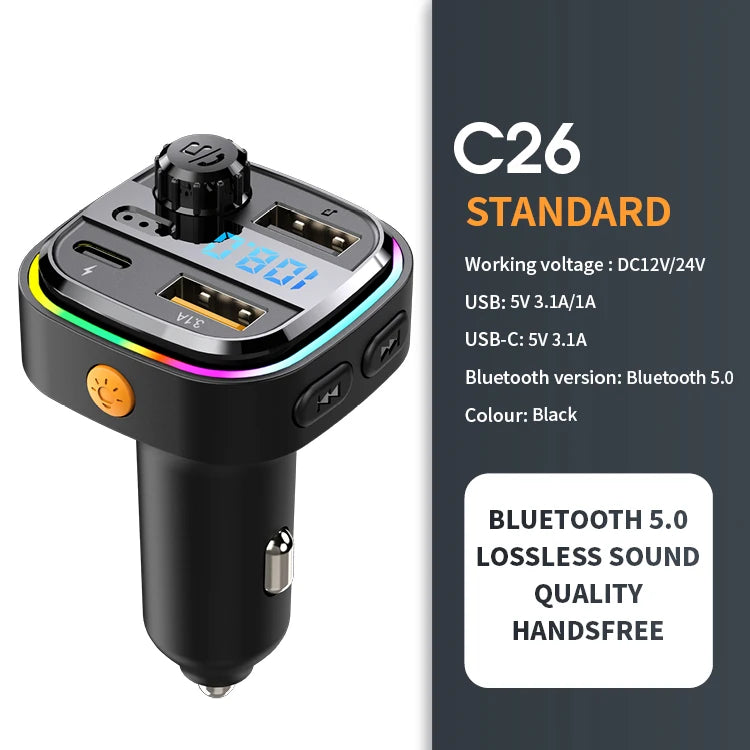Bluetooth 5.0 FM Transmitter and Handsfree Car Radio Modulator with MP3 Player and 22.5W USB Quick Charge Adapter